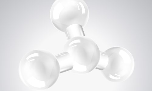 Molecule icon over gray backdrop. Vector illustration.