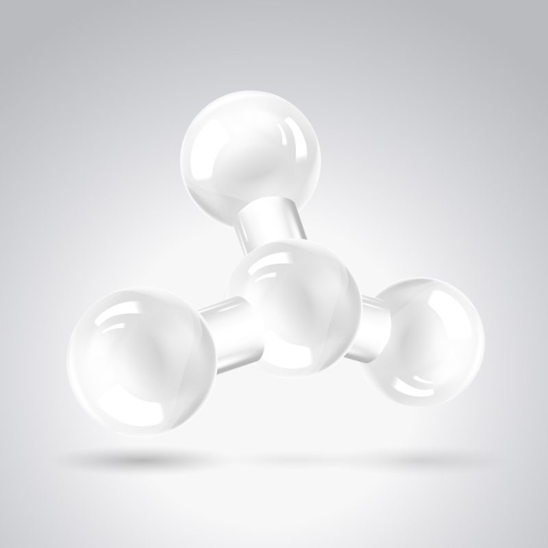 Molecule icon over gray backdrop. Vector illustration.